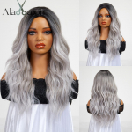 AlAN Long Ombre Dark Root kuni hallid parukad Lainelised lokkis s&uuml;nteetilised parukad naistele Daily Cospaly Natural Party Kuumakindel