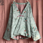 Johnature naiste vintage printiga lillelised pargid V-kaelusega pikkade varrukatega soojad s&uuml;gismantlid linased Hiina stiilis &uuml;he n&ouml;&ouml;biga pargid One Size helekollane v&auml;rv