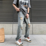 Meeste Vintage Y2K Baggy Ripped Teksad Harajuku Denim P&uuml;ksid Kvaliteetsed Hip Hop P&uuml;ksid S&uuml;gis Korea S&uuml;gisriided Teksad Meestele L sinine