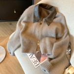 Naiste Y2K paksu koega kudumid pluusid topid kampsun kardigan lukuga l&uuml;hike mantel naistele streetwear korea stiil 2023 S khaki