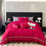 Luksuslik tikandiga voodipesukomplekt 600TC Egiptuse puuvillast tekikott, lame/paigutatud lina, &uuml;heinimesevoodiga kaheinimesevoodi, kuninganna tekikattega padjap&uuml;&uuml;r Flat Bed Sheet&Queen Size 4pcs black