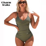 Charmleaks &uuml;hes t&uuml;kis ujumistrikoo naiste spagetirihm V kraega ujumiskost&uuml;&uuml;m Seksikas Monokini ujumisriided S-XL S