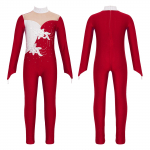 Lastele t&uuml;drukutele iluuisutamine Unitard l&auml;ikiv Rhinestone jumpsuit, pikkade varrukatega body, v&otilde;imlemis-tantsu kost&uuml;&uuml;m 7-8 Years burgundiapunane