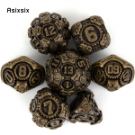 7 tk kollase hammasratta metallist t&auml;ringut t&auml;ismetallist mitmetahuline t&auml;ringukomplekt, mis sobib rollim&auml;nguks RPG lauam&auml;ngu kaardim&auml;nguks mitmev&auml;rviline