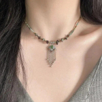 Etnilise stiiliga Ruyi tuti j&auml;ljend Jade Peace Lock ripats kaelakee naistele Vintage helmestega kaelakee peoehted aksessuaarid