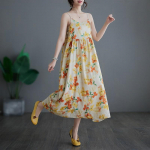 Varrukateta rihm puuvillane pluss suurus Vintage lilleline uus kleidid naistele vabaaja avar pikk suvekleit M