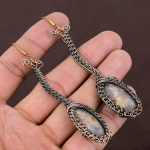 Natural Laguna Lace Agate Gemstone Copper Wire Wrap Gift Earring 3.86 o7n04