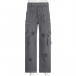Vintage k&otilde;rge v&ouml;&ouml;kohaga naiste teksad Sirged kottis teksap&uuml;ksid Stars American Fashion Streetwear laia s&auml;&auml;rega teksap&uuml;ksid, naiste p&uuml;ksid XS hall v&auml;rv