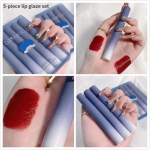 Five-piece lip glaze set Matte Mist Velvet Lip Mud Natural whitening Moisturizing and hydrating Lip balm Waterproof lipstick Lasting setting makeup