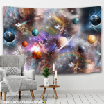 Universe P&auml;ikeses&uuml;steemi seinavaip Ps&uuml;hhedeelne abstraktne galaktika hipi retropol&uuml;estertaust riidest kodukaunistus 95x70CM