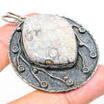 Natural Fossil Coral Gemstone Handmade 925 Sterling Silver Pendant 2.32 d0m93