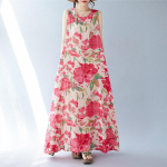 Varrukateta Plus size puuvillane vintage lilleline uus kleit naistele vaba vaba pikk suvekleit M