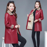 Keskmise pikkusega naiste nahkjakk pl&uuml;&uuml;si ja paksendatud uue talvejopega PU-nahast ema moe suured naisteriided XL