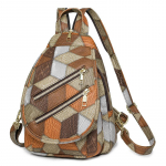 V&auml;rviline plokk rinnakott naiste seljakott, pehmest nahast PU v&auml;lisreisi seljakott topeltt&otilde;mblukuga seljakott pruun