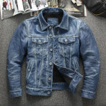 Nahast Meeste K&auml;sitsi H&otilde;&otilde;rutud V&auml;rv Vintage Tehtud Vanaks Pealmine Kiht Lehma Nahk Vabaaja Rev&auml;&auml;r Denim Mootorrattur Nahkjakk S