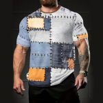 Meeste T-s&auml;rk 3D Digitaalne Patchwork Graafilise tr&uuml;kiga l&uuml;hikeste varrukatega T-s&auml;rgid Mugavad vabaaja Elastne Meeste Kaelus Mehed V&auml;listegevused Top S