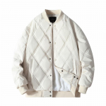 Winter Diamond Checker br&auml;nd lambavillane soe puuvillase polsterdatud jope Meeste Harbour stiilis vabaaja pesapalli kraega jope M valge