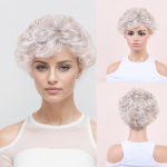 L&uuml;hikesed lokkis juuksed H&otilde;behall valge eakate parukas naistele s&uuml;nteetiline parukas tukkidega Mommy parukas Daily Party Cosplay kuumakindel kiud h&otilde;bedane hall v&auml;rv