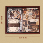 Retro k&auml;siraamatu materjalide komplekt, kirjandusajastu m&auml;rkmikukleebised, kleeplint, taustapaber, kollaažkinkekarp