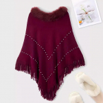 S&uuml;gis- ja talvine suures suuruses Jacquard Pearl Tutt Naiste v&auml;limine soe juuksekrae Sall Cape One Size burgundiapunane