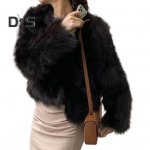 Naiste kunstkarusnahast jope S&uuml;gistalvine soe lahtine pl&uuml;&uuml;sis mantel vabaaja naiste karvane kardigan t&auml;navakontori kohtingule S must