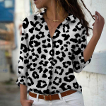 Stone Print Women Blouse Spring Autumn Femme Office Lady Button Up Turn Down Collar Shirts L