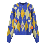 Luksuslik br&auml;ndi disainer Jacquard &uuml;mara kaelusega pullover Talvine tihendav lahtine retromood vabaaja kolledži stiilis kampsun C-252 S sinine