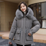 Naiste talvine uus korea stiilis avar pehme puuvillane jakk pika osaga mantliga M khaki