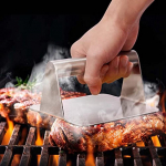 304 roostevabast terasest burgeripress, burgeripress, 5,5-tolline ruutpress, burger, grill, lame grill, roheline, &uuml;hes t&uuml;kis vorm, kergesti puhastatav 14x14x7cm