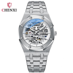 Moodne Chenxi Top Brand T&auml;ielikult roostevabast terasest Mehaaniline Spordidisainiga Raam Meeste Montre Homme Automaatne Skelett Randmekell valge/h&otilde;be