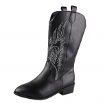 mood Naiste turske kontsaga l&auml;&auml;nesaapad, mustad PU-nahast tikitud kauboisaapad, naiste s&uuml;gistalvised saapad s&auml;&auml;re keskel Botas Mujer 2024 36 must