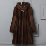 Naiste mantel S&uuml;gis- ja Talvine uus kasukas karvkate Naiste pika osaga imitatsioon naaritsa seemisnahast kapuutsiga S pruun