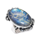 Looduslik kuldne rutiil kalliskivi 925 sterling h&otilde;be ehtes&otilde;rmus suurus 9 Z6f52