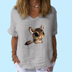 Naiste mood puuvillane linane T-s&auml;rk vabaaja V-kraega l&uuml;hikeste varrukatega naiste tr&uuml;kiga T-s&auml;rk S