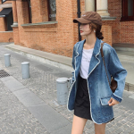 Kevad ja S&uuml;gis Uus Ameerika Retro Pestaud Denimjakk Naiste Korea Stiilis Lahtine Igap&auml;evane Rev&auml;&auml;riga Pikkade Varrukatega &Uuml;laosa XL