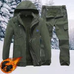 Meeste talvine v&auml;limine kapuutsiga fliisist tihendav &uuml;likond kapuutsiga top + p&uuml;ksid, 2-osaline komplekt S roheline