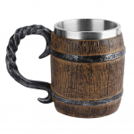 Simulatsioon Wood Barrel Beer Cup, Wood Style Beer Stein, tammepuidust roostevabast terasest tass, metallist topeltseinaga joogikruus, baarirestoran other pruun
