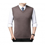 Meeste vestiga sviiter V-kaelusega varrukateta Slim Fit &uuml;hev&auml;rviline kootud pullover Slim Fit keskmise pikkusega paksendatud &auml;ristiilis kampsun M kohv