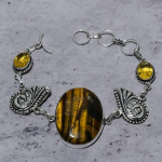 Tiger Eye, Citrine Gemstone Handmade Ethnic 925 Silver Bracelet 7-8 d1p68