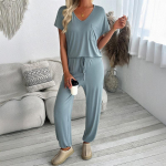 Naiste kevade ja s&uuml;gise kaheosaline vabaaja V-kaelusega p&uuml;kste &uuml;likond S helesinine v&auml;rv