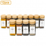 12 tk / komplekt klaasist v&uuml;rtsipurke bambuskaanega v&uuml;rtsikonteinerid paprika soola pipra raputajad v&uuml;rtsikorraldaja k&ouml;&ouml;ki