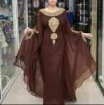 Islami Kaftan Farasha Kleit Maroko Stiilne Abaya Pikk K&auml;sit&ouml;&ouml; Dubai 3XL pruun