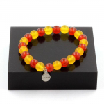 Pierres et Min&eacute;raux. Bracelet Catalan Perles Agate jaune + Agate Rouge 8 mm. Fabriqu&eacute; en France.