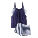 2 tk/komplekt Naiste ujumistrikoo triibuline vest rinnapatjadega Elastsed v&ouml;&ouml;koha l&uuml;hikesed p&uuml;ksid, kuumaveeallika ujumiskost&uuml;&uuml;m Kiiresti kuivav suvine rannariided M tumesinine v&auml;rv