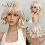 ALAN EATON Auburn S&uuml;nteetilised Parukad Tukaga L&uuml;hike Laineline Parukas Punakaspruun Krussis Juustega Peole Cosplay'le Kuumakindel Kiudaine Parukas beige