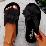 Order A Size Up All-Season Floral Embellished Flip-Flops - 1pc Women'S Solid Color Slip-On Vacation Style - Fabric Upper, EVA Sole & Insole, Mid Heel 37
