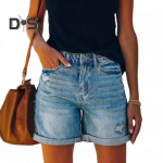 Naiste teksap&uuml;ksid k&otilde;rge v&ouml;&ouml;kohaga, rebenenud, kulutatud teksap&uuml;ksid, suvised venivad vabaaja l&uuml;hikesed p&uuml;ksid taskutega XL helesinine v&auml;rv