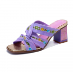 Johnature Naiste Ehtne Nahk Prinditud K&otilde;rge Kontsaga Sussid Moodsad Mitmek&uuml;lgsed Lamba Nahast Paksude Kontsadega Sandaalid 36 lavendel
