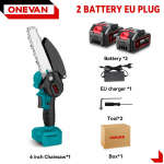 ONEVAN 6-tolline harjadeta elektriline kettsaag 3500 W juhtmeta laetav puidut&ouml;&ouml;tlemise aiasae t&ouml;&ouml;riist Makita 18 V aku jaoks 2xBattery EU Plug