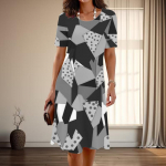 Naiste mood graatsilised geomeetrilised mustrid tr&uuml;kitud suvised kevadised l&uuml;hikeste varrukatega O-kaelusega vabaajakleidid XS roheline